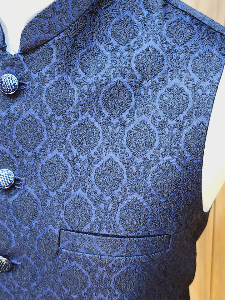 Men's Navy Blue Embroidered Waistcoat