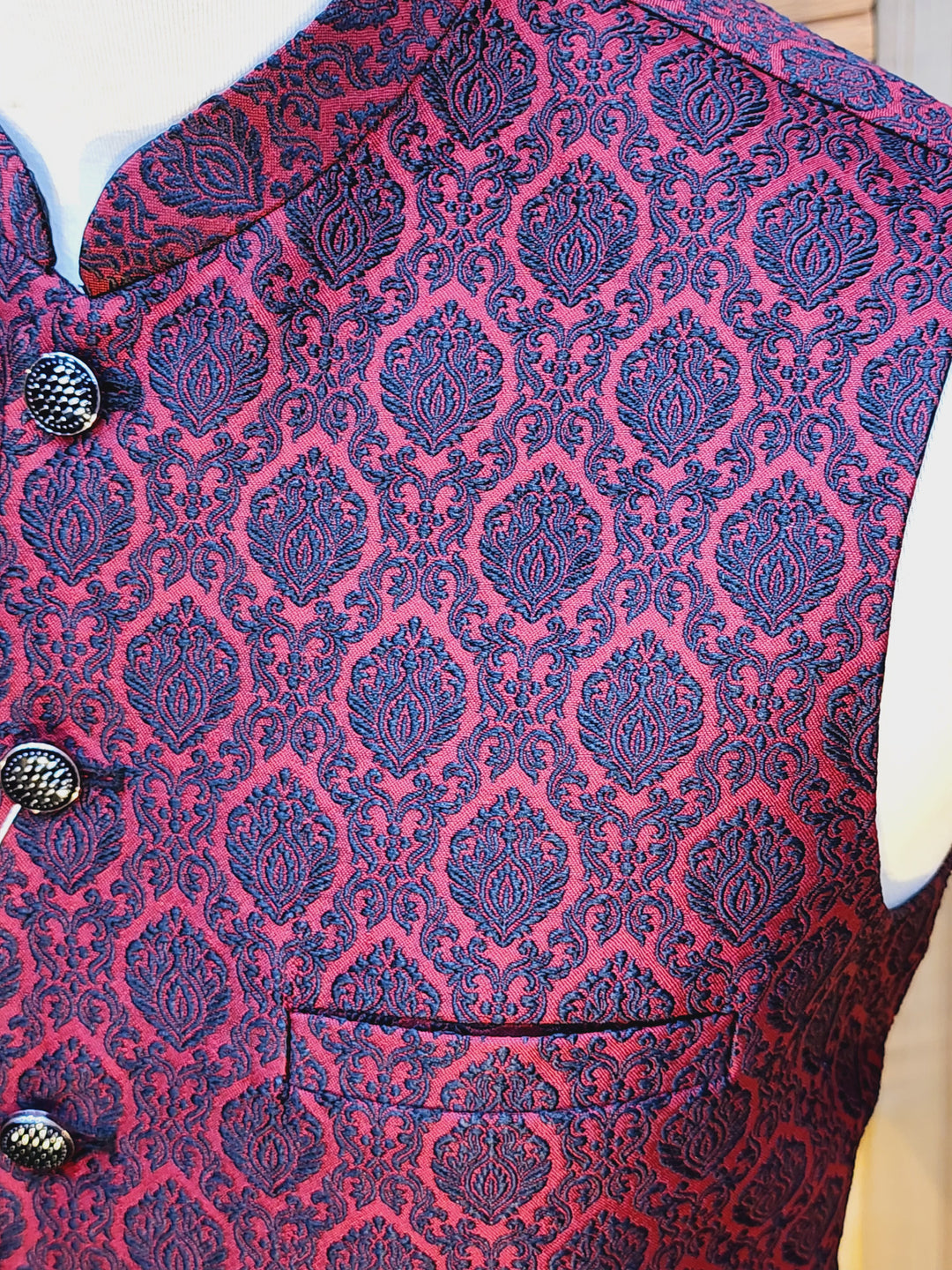 Men's Maroon Embroidery Waistcoat