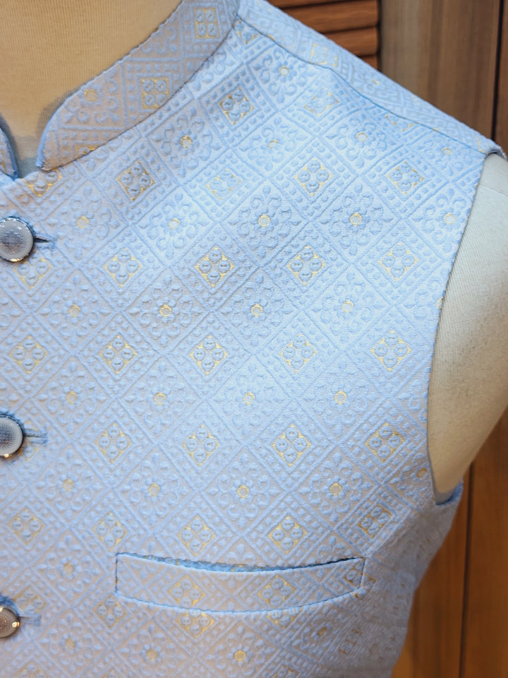 Men's Sky Blue Embroidered Waistcoat