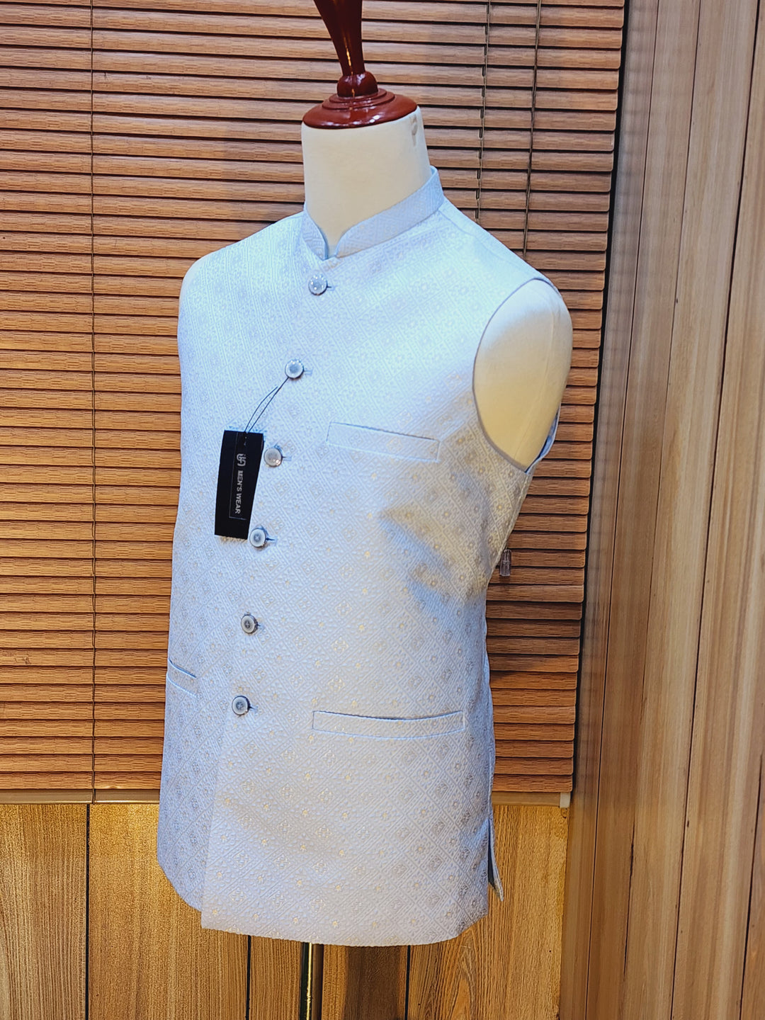 Men's Sky Blue Embroidered Waistcoat