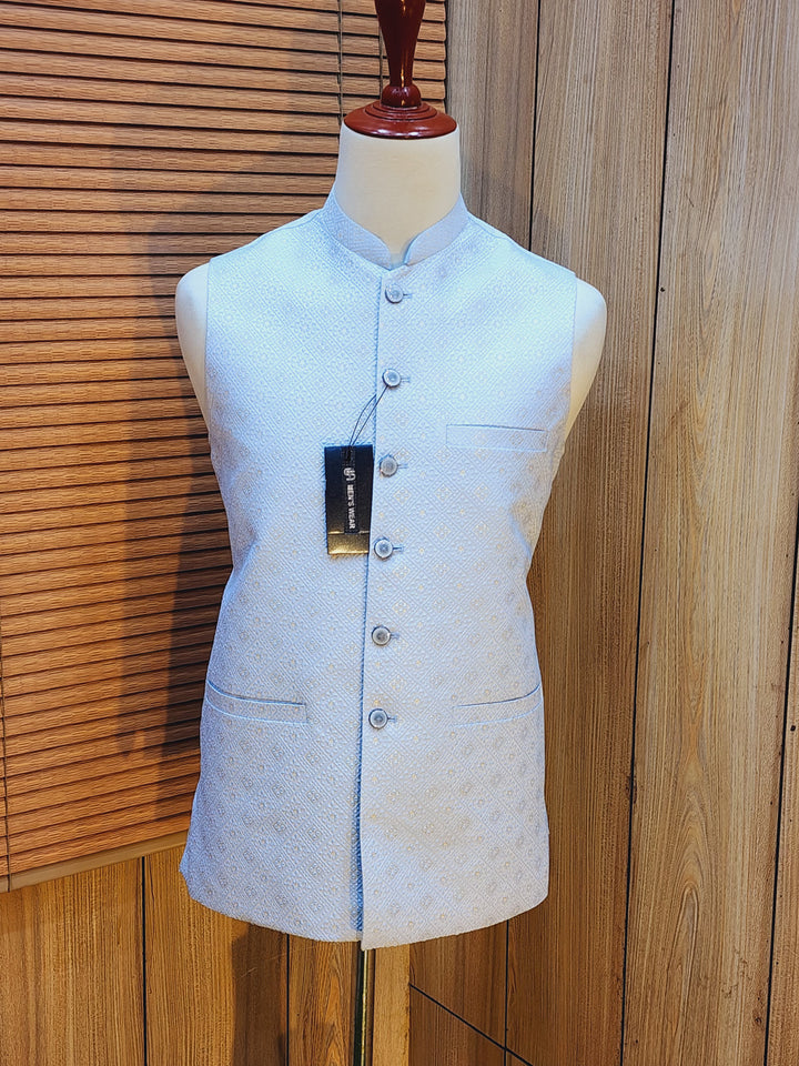 Men's Sky Blue Embroidered Waistcoat