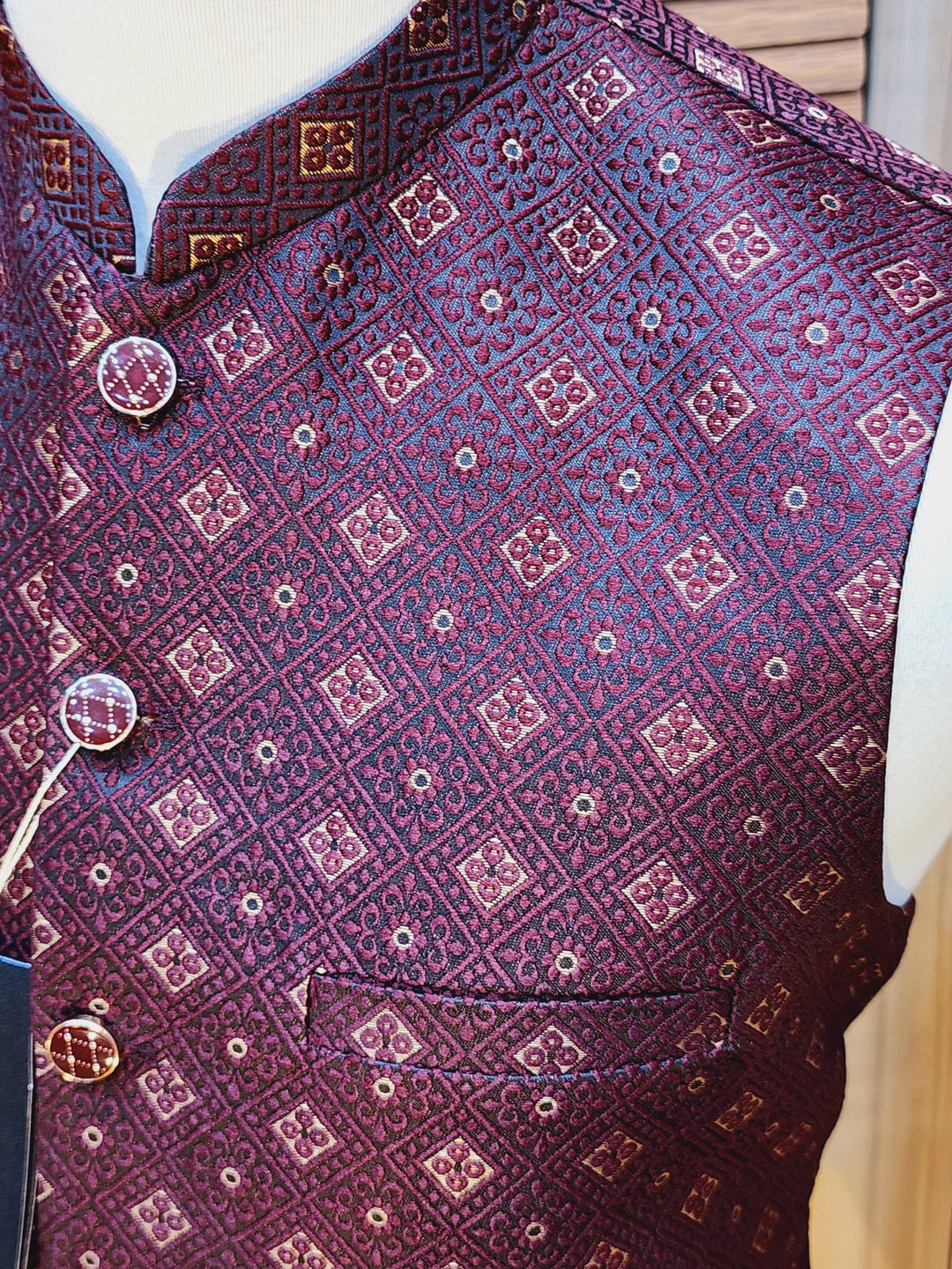 Men's Maroon Embroidered Waistcoat