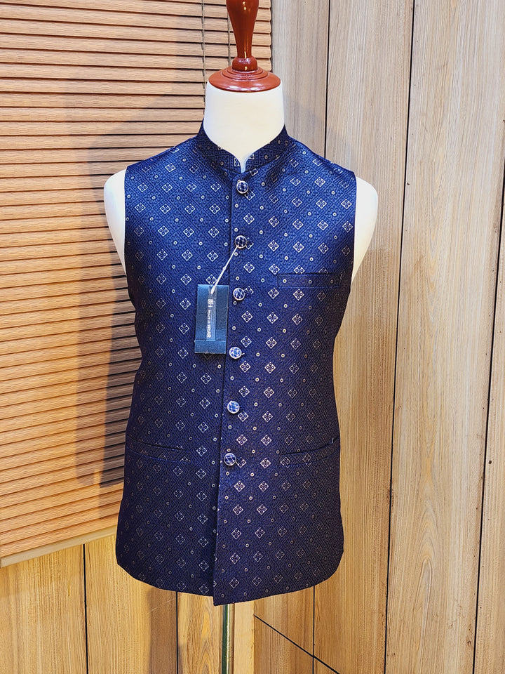 Men's Navy Blue Embroidered Waistcoat