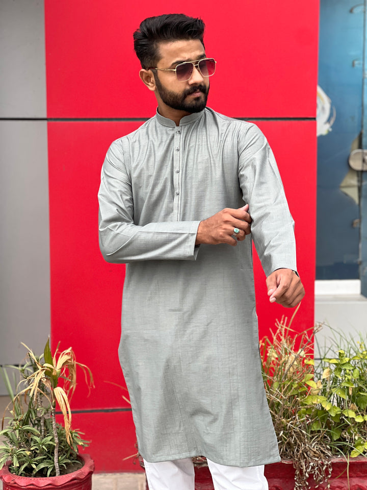 Men’s Grey Kurta Special Fine Fabric