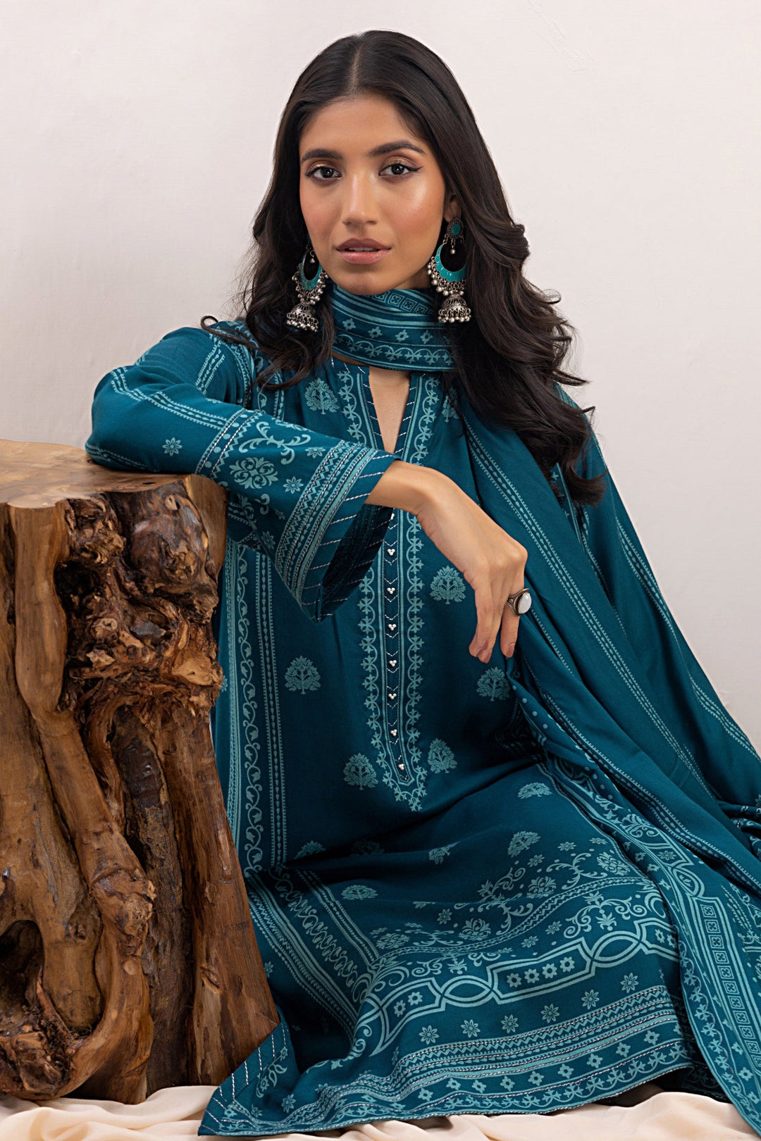 Teal Winter Pashmina Print Suit - Lakhany 3-Piece (LG-IZ-0019-B)