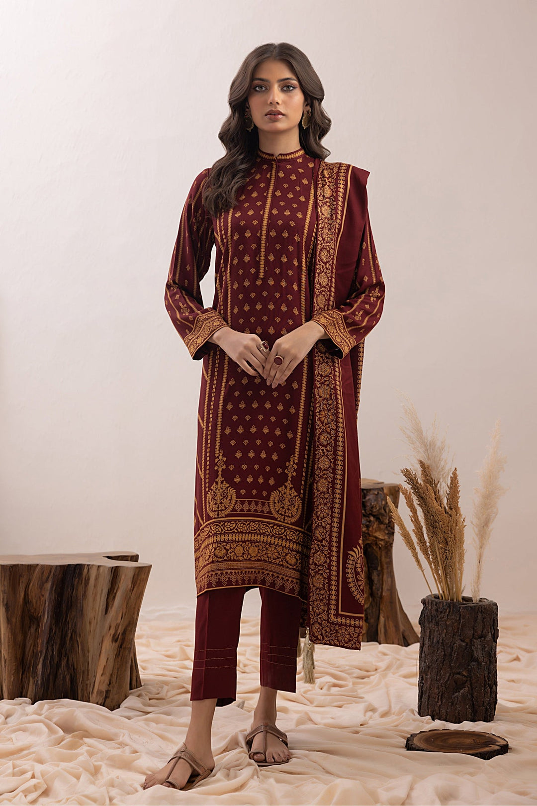 Navy Blue Pashmina Print Suit - Lakhany 3-Piece (LG-RM-0011-C)