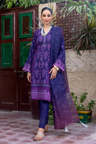 LAKHANY 03 PIECE UNSTITCHED FANCY DYED EMBROIDERED SLUB SUIT - LG-SA-0089