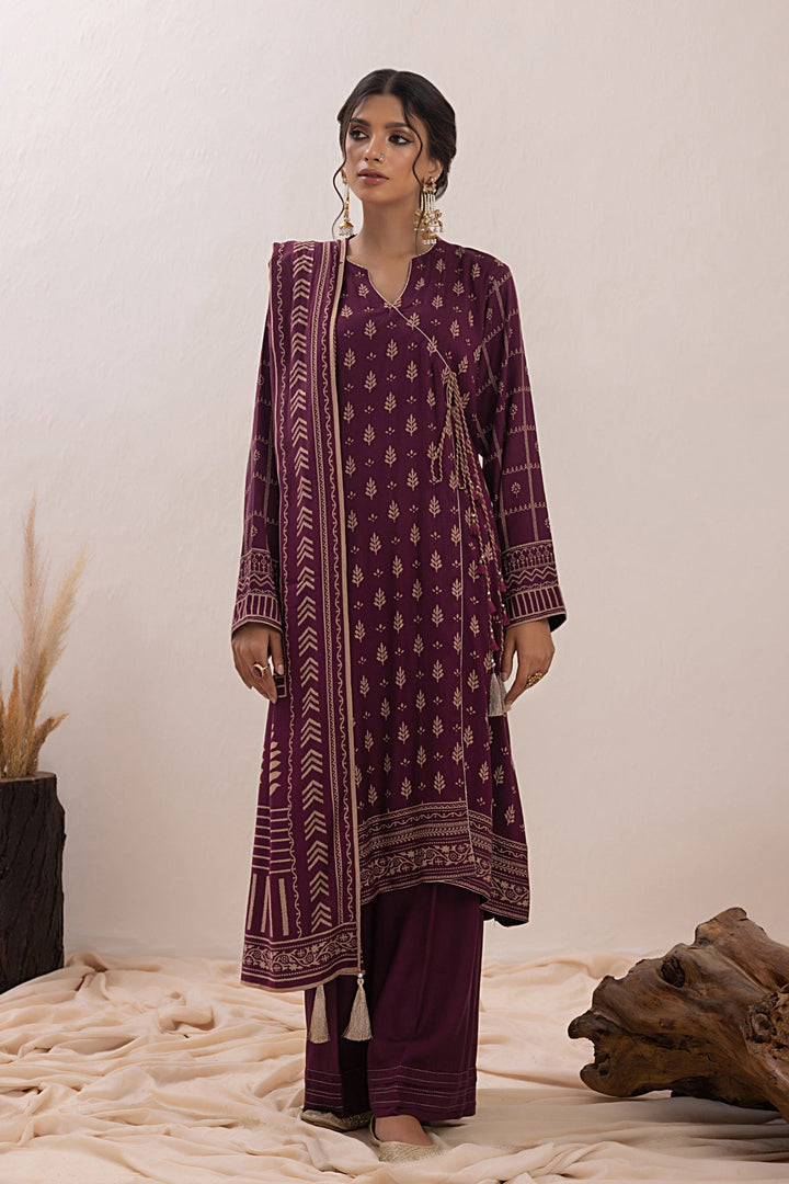 Plum Pashmina Prints - Lakhany 3 PC (LG-ZH-0093-C)