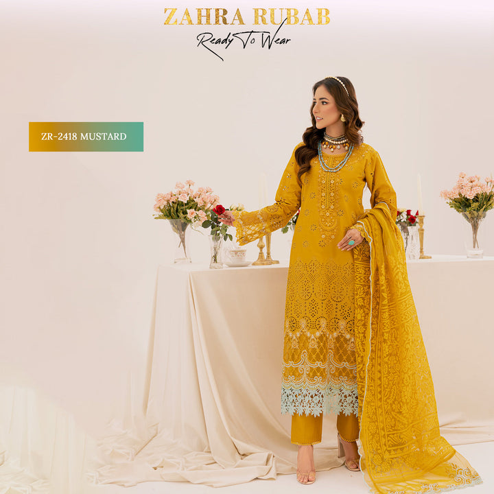 ZAHRA RUBAB 3 PIECE READYMADE CHIKAN KAARI ZR-2418