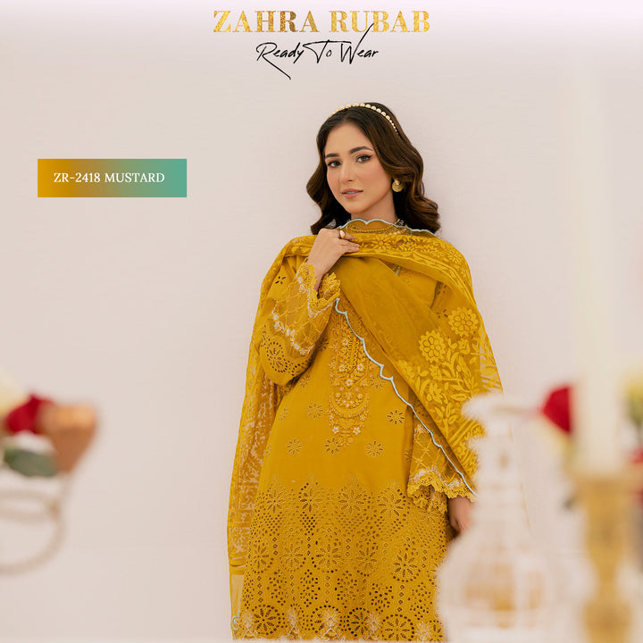 ZAHRA RUBAB 3 PIECE READYMADE CHIKAN KAARI ZR-2418