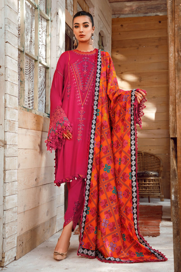 MARIA. B 3 PIECE UNSTITCHED LINEN EMBROIDERED SUIT - MPT-1604-A