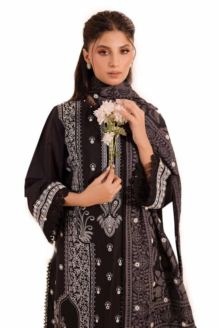 GUL AHMED 3PC UNSTITCHED EMBROIDERED LAWN SUIT WITH MIRROR WORK LACQUER PRINTED PAPER COTTON DUPATTA PC-42016