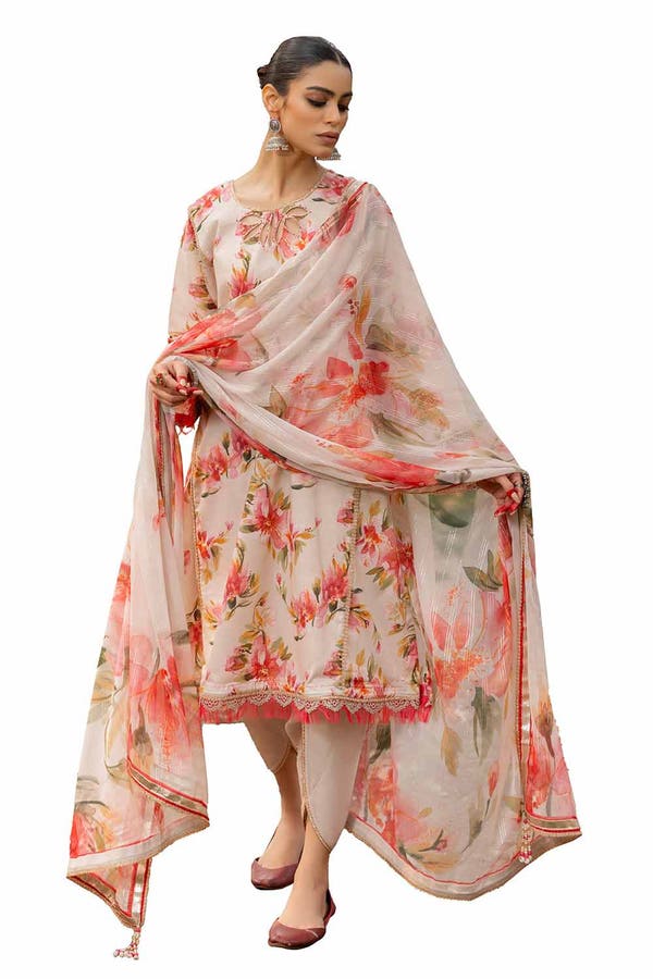 GUL AHMED 3PC UNSTITCHED PRINTED LAWN SUIT WITH LUREX CHIFFON DUPATTA SP-42010