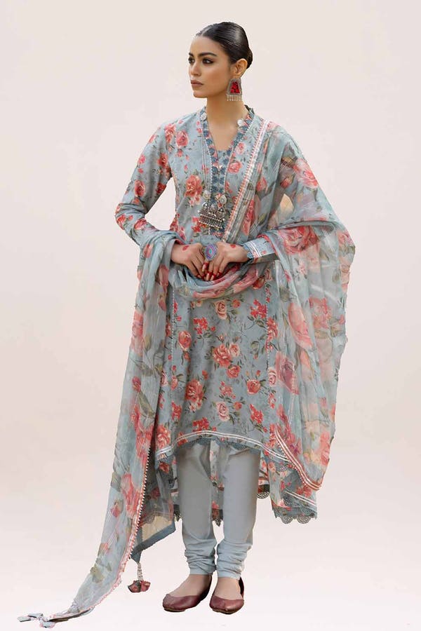 GUL AHMED 3PC UNSTITCHED PRINTED LAWN SUIT WITH LUREX CHIFFON DUPATTA SP-42012