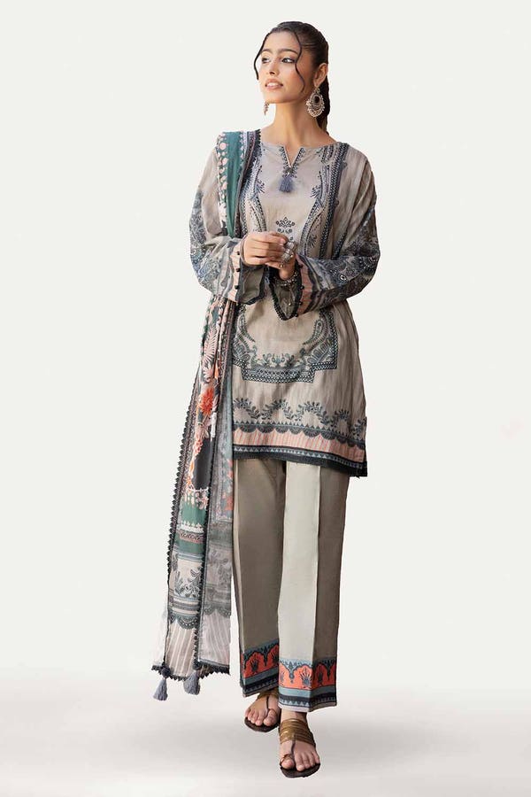 GUL AHMED 3PC UNSTITCHED PRINTED LAWN SUIT WITH WOVEN STRIPE DUPATTA SP-42039