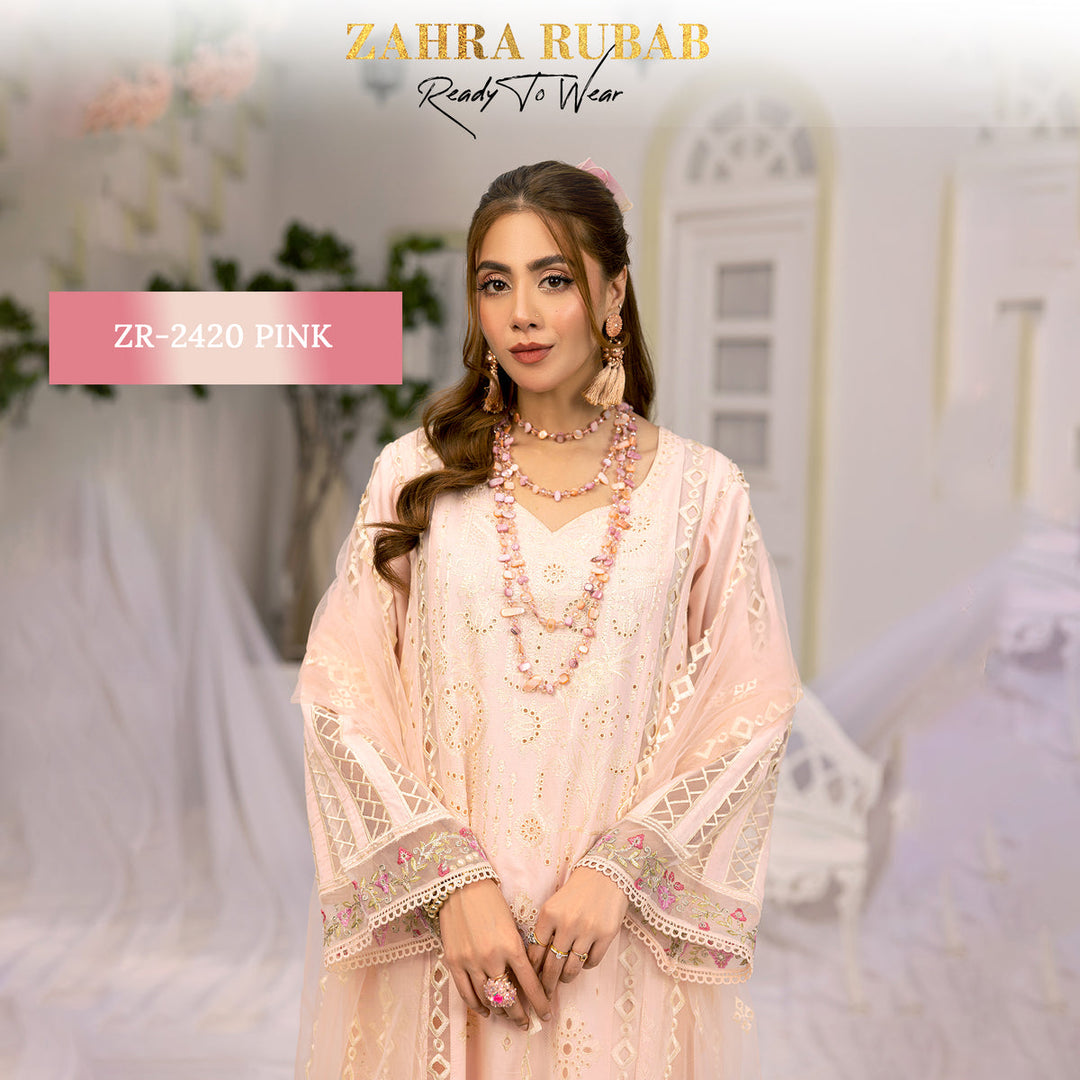 ZAHRA RUBAB 3 PIECE READYMADE CHIKAN KAARI ZR-2420