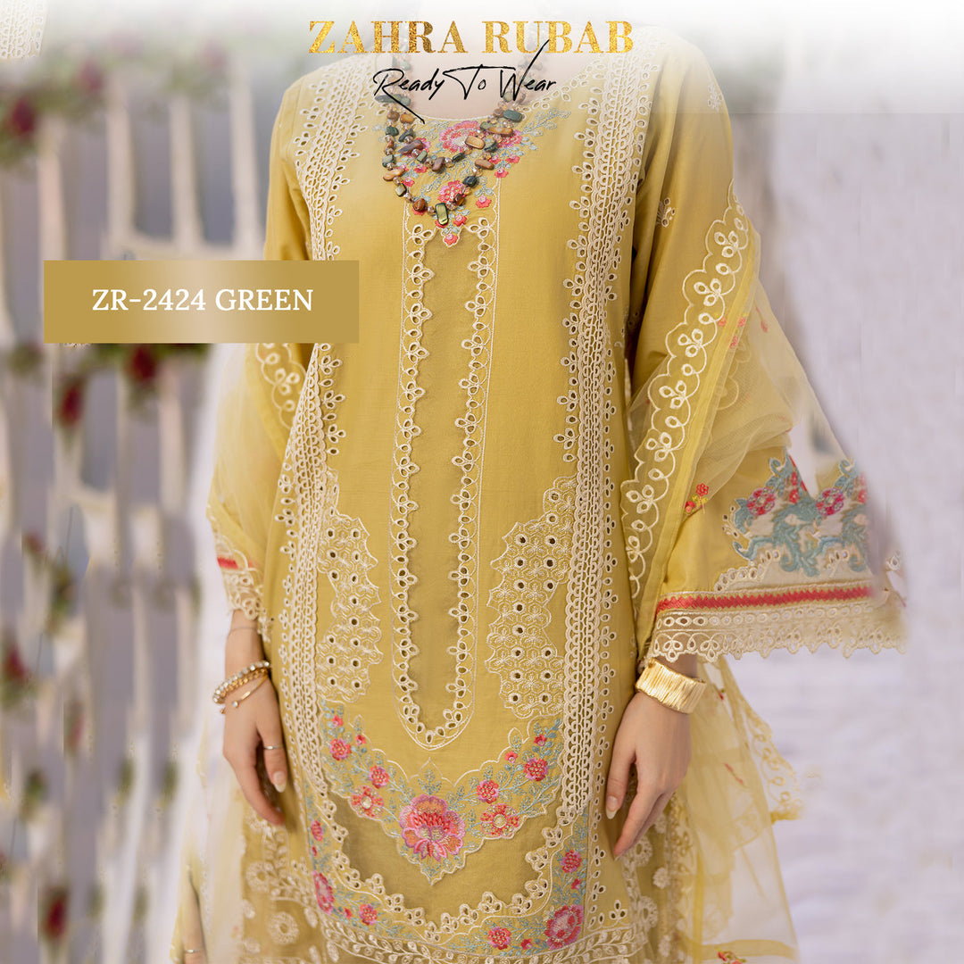 ZAHRA RUBAB 3 PIECE READYMADE CHIKAN KAARI ZR-2424