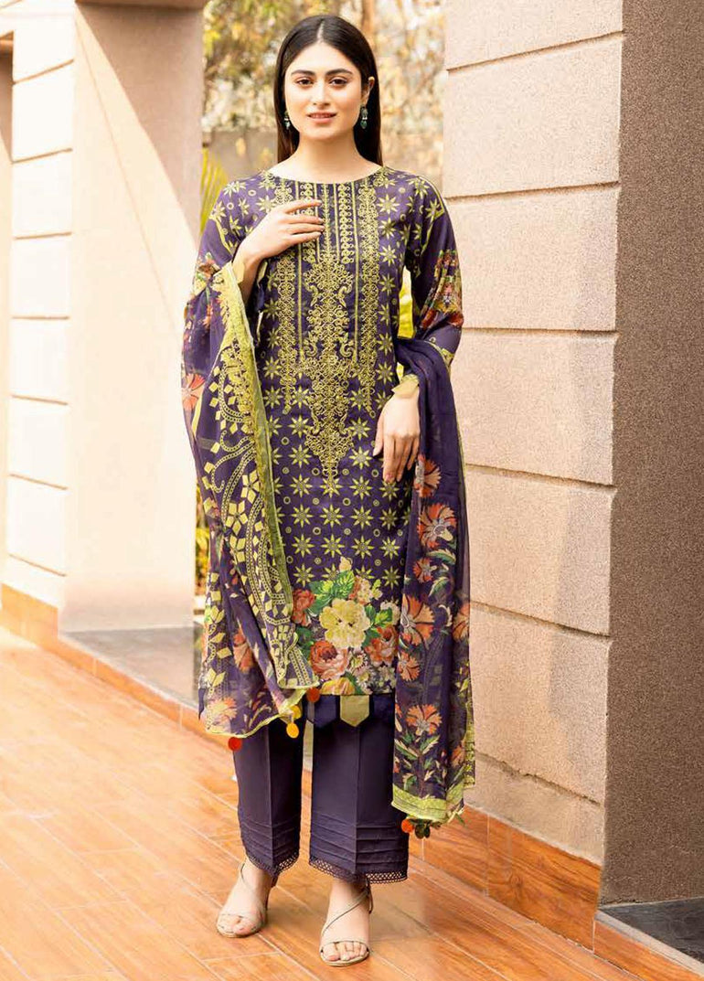 Purple Embroidered Lawn Collection - Charizma 3 Piece