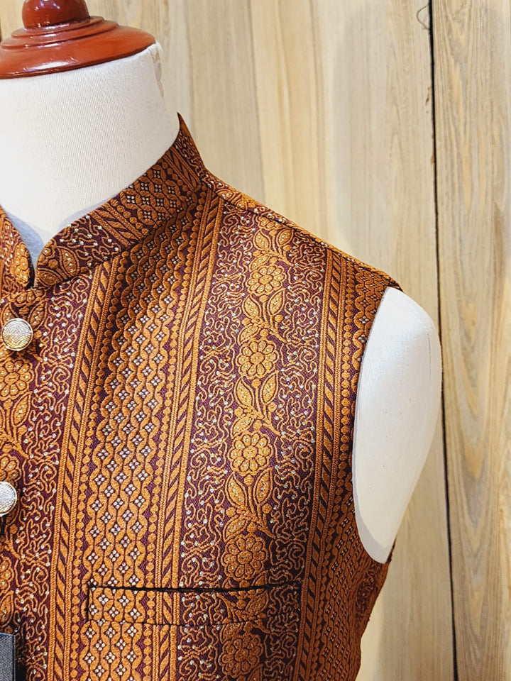 Men's Embroidered Mustard Waistcoat