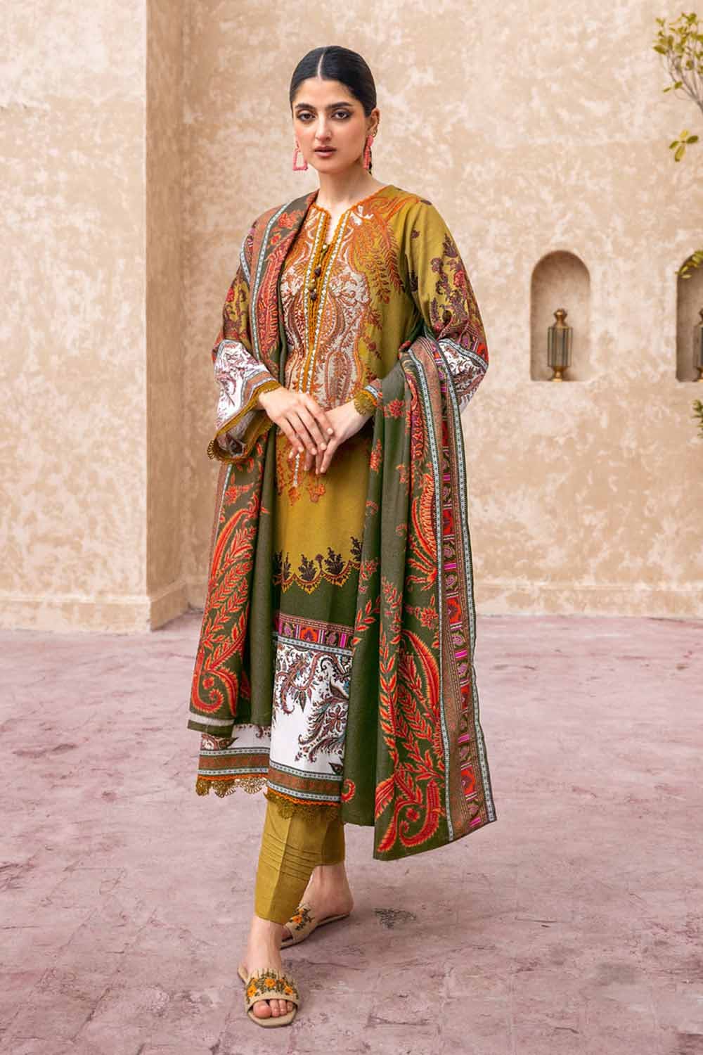 GUL AHMED 3PC Embroidered Digital Printed Karandi Unstitched Suit AY-32020