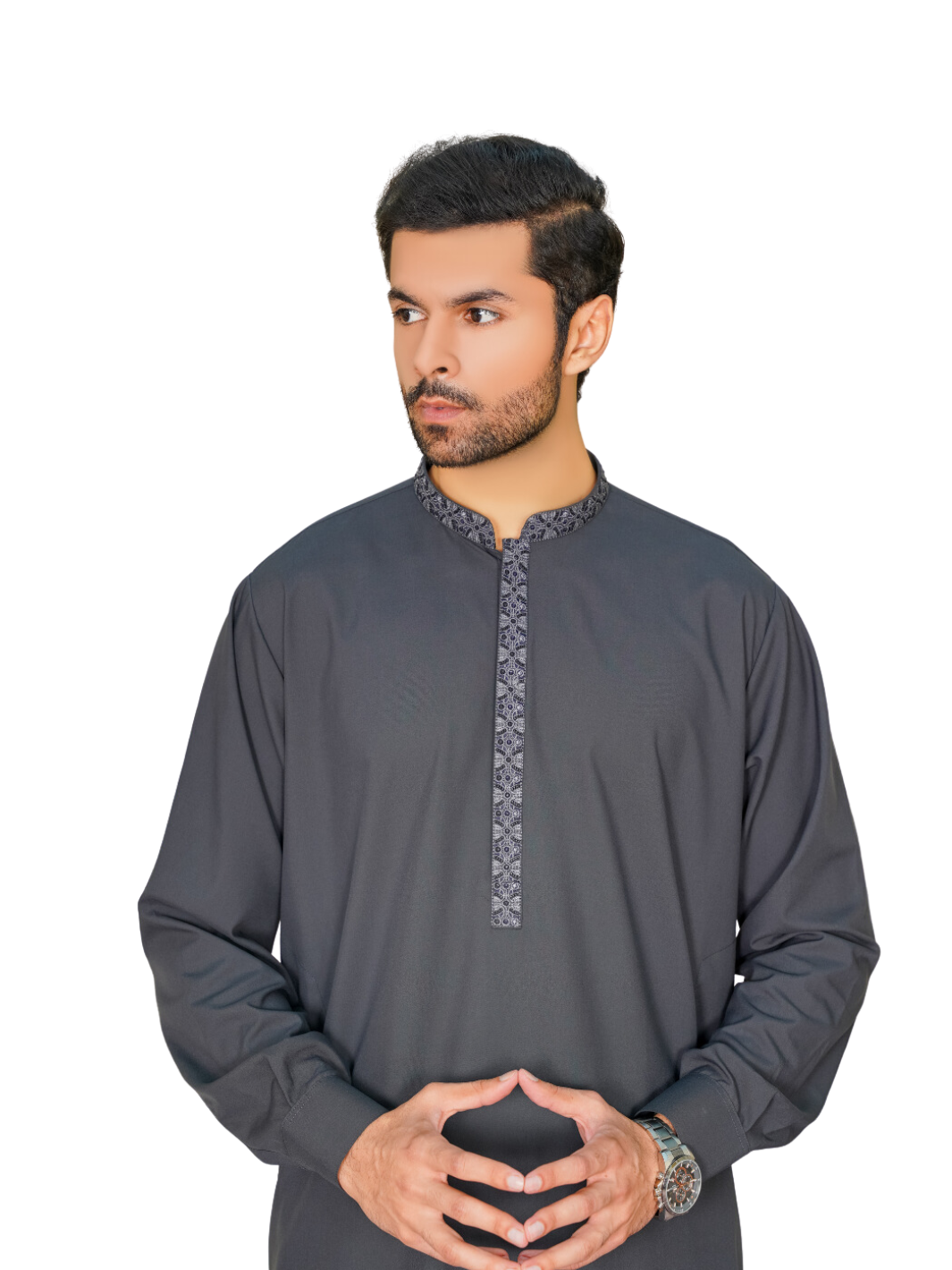 Men's Embroidered Grey Shalwar Kameez Ready To Wear