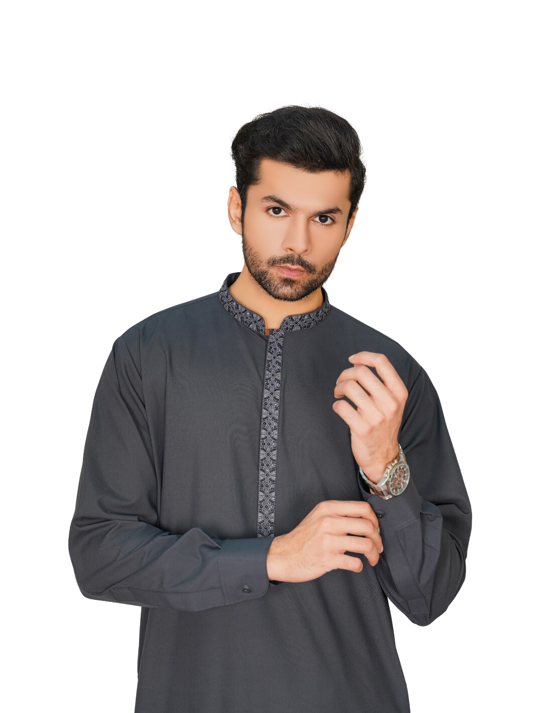 Men's Embroidered Grey Shalwar Kameez Ready To Wear