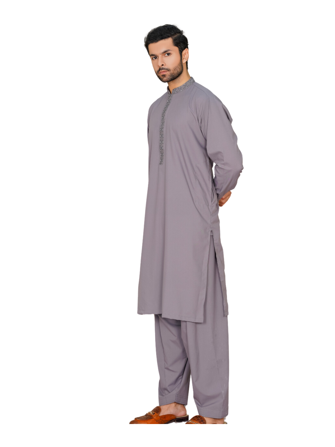 Men's Lilac Embroidered Shalwar Kameez Ready To Wear