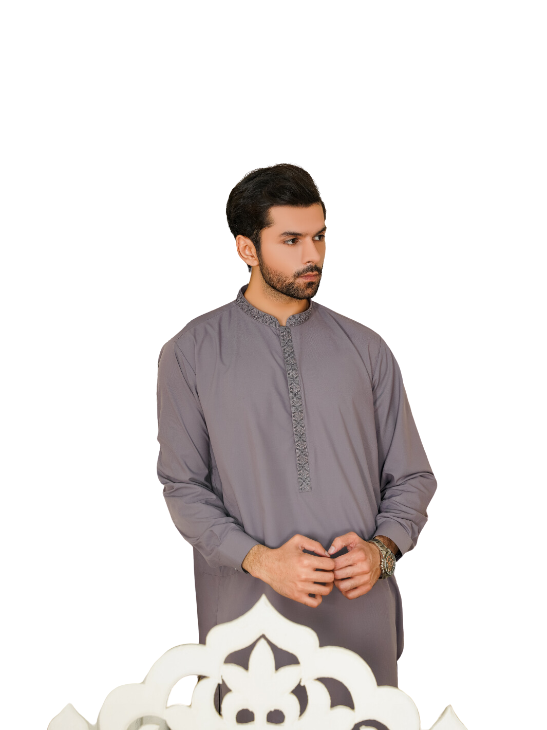 Men's Lilac Embroidered Shalwar Kameez Ready To Wear