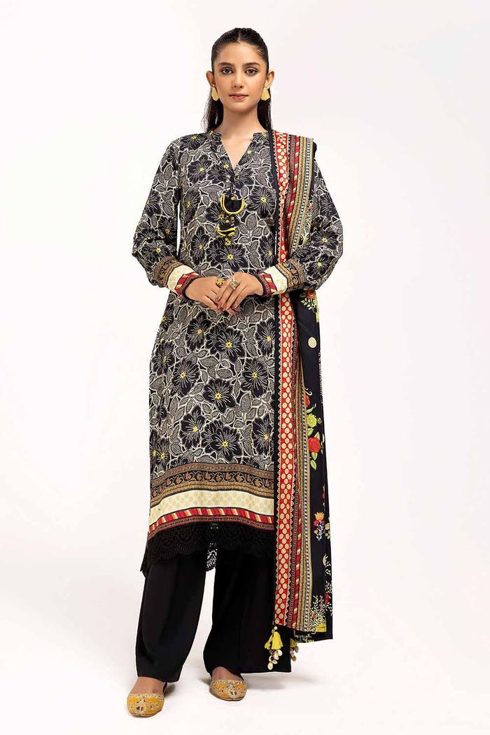 3PC GUL AHMED WINTER COLLECTION Unstitched Printed Linen Suit LT-42001