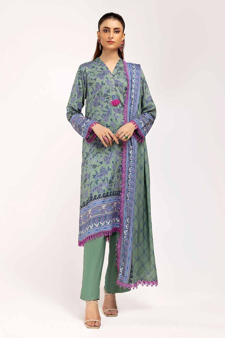 3PC GUL AHMED Unstitched Printed Linen Suit LT-42002