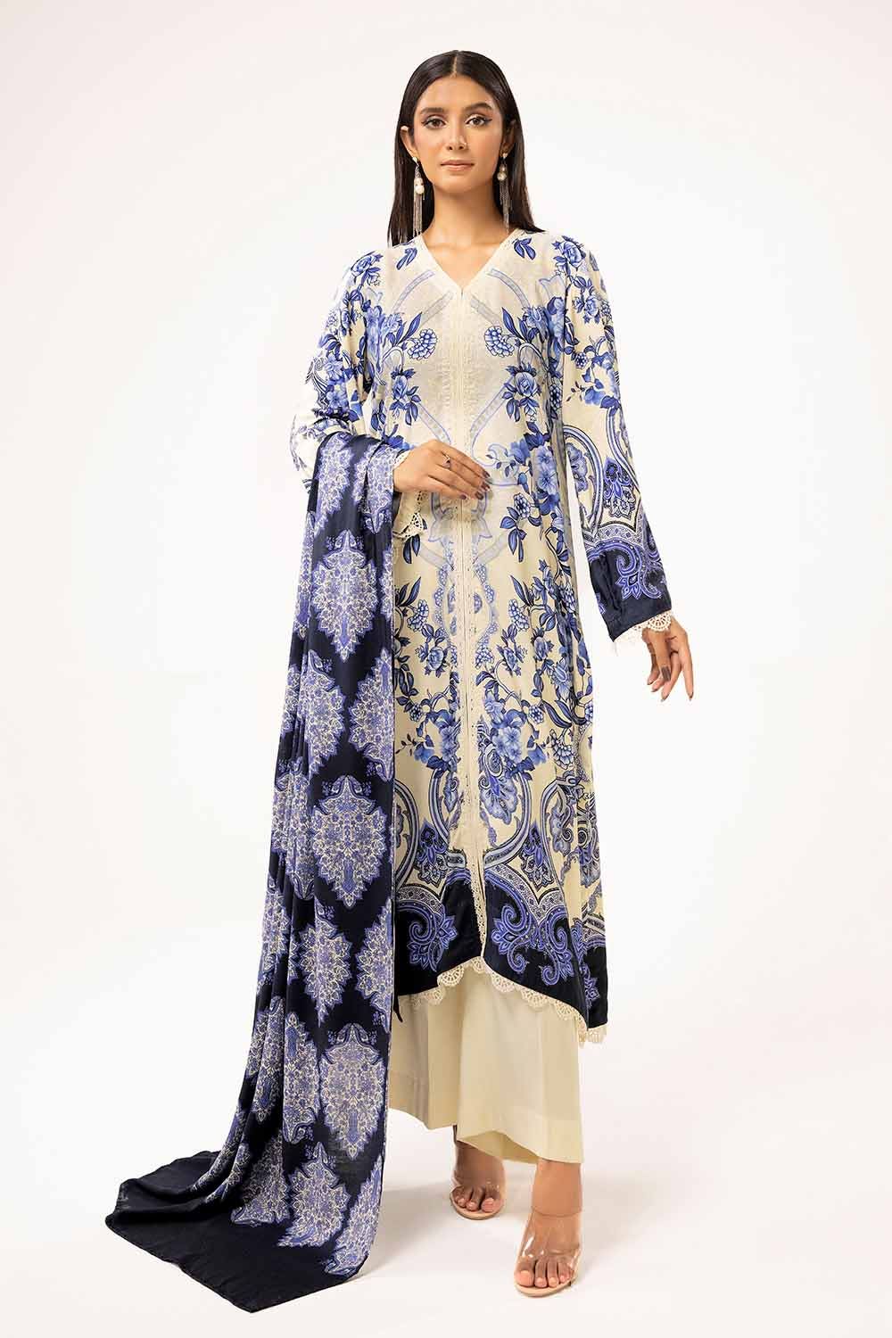 3PC GUL AHMED WINTER COLLECTION Unstitched Printed Linen Suit LT-42010