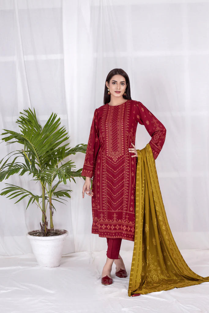 Lakhnay 3 Piece Unstitched Printed Cashmi Vool