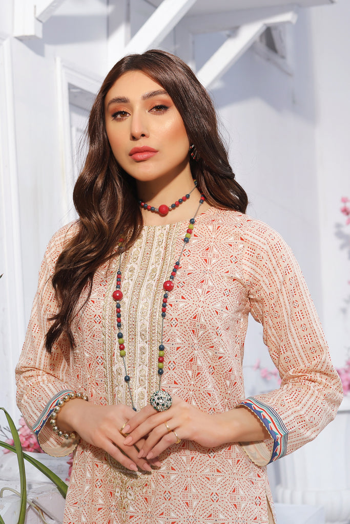 Spring Embroidered Collection Vol-1 - Unstitched Peach, Pink Dupatta