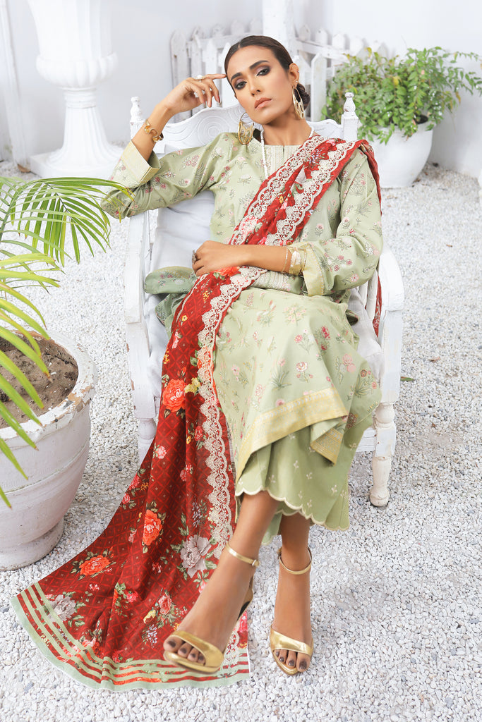 Spring Embroidered Collection Vol-1 - Unstitched Pastel Green, Maroon