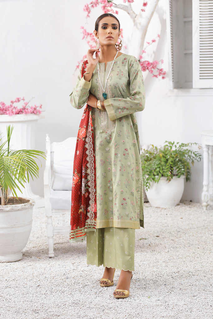 Spring Embroidered Collection Vol-1 - Unstitched Pastel Green, Maroon