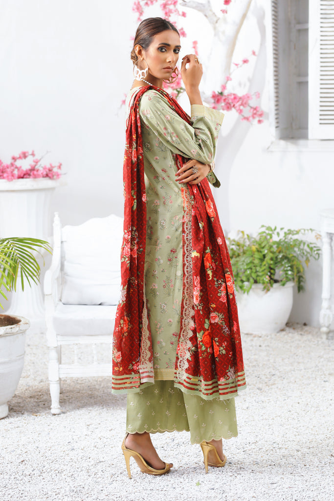 Spring Embroidered Collection Vol-1 - Unstitched Pastel Green, Maroon