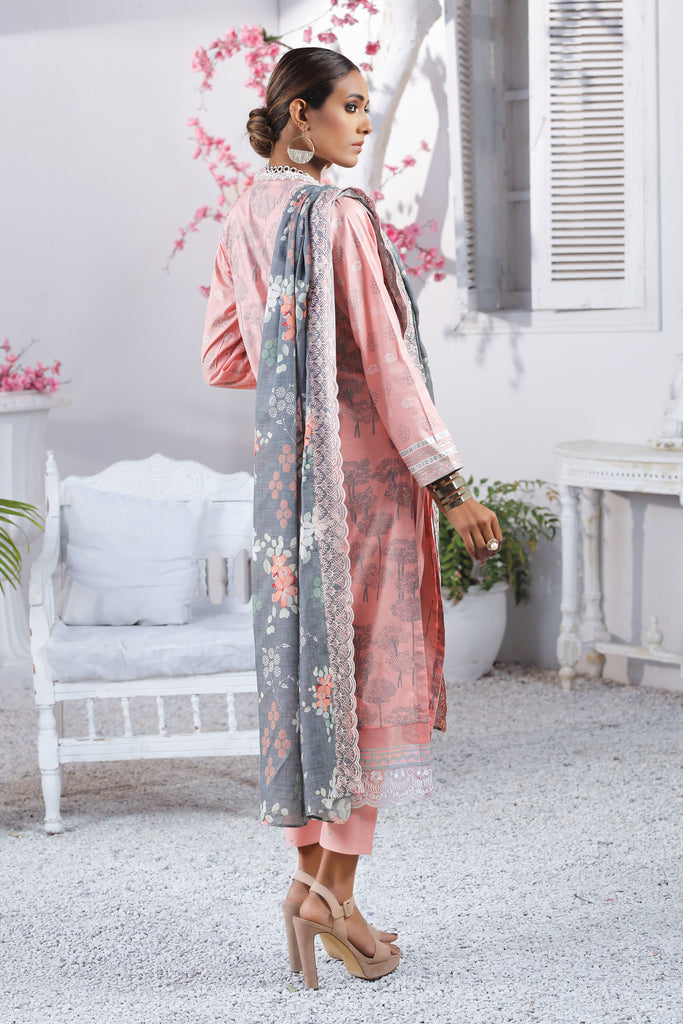 Spring Embroidered Collection Vol-1 - Unstitched Peach, Gray Dupatta