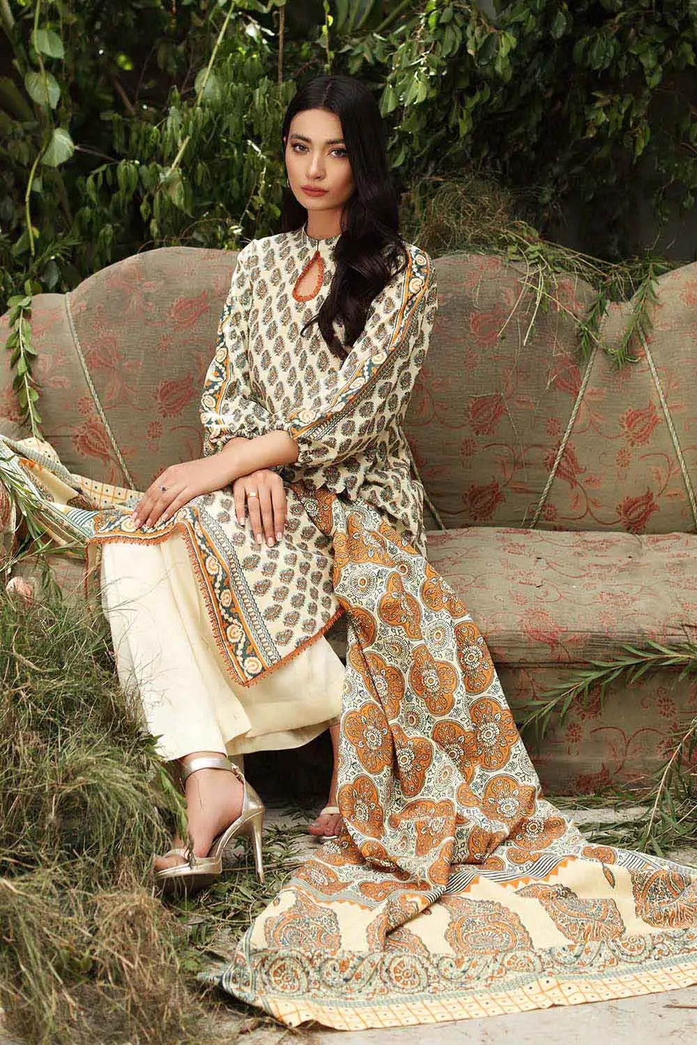 GUL AHMED 3PC UNSTITCHED DIGITAL PRINTED KARANDI SHAWL SUIT AY-12027 B