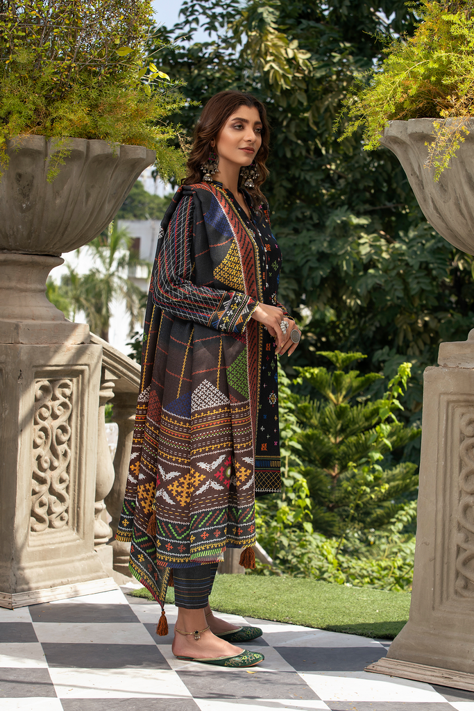 LAKHANY 3 PIECE UNSTITCHED EMBROIDERED KARANDI SUIT WKC-7024