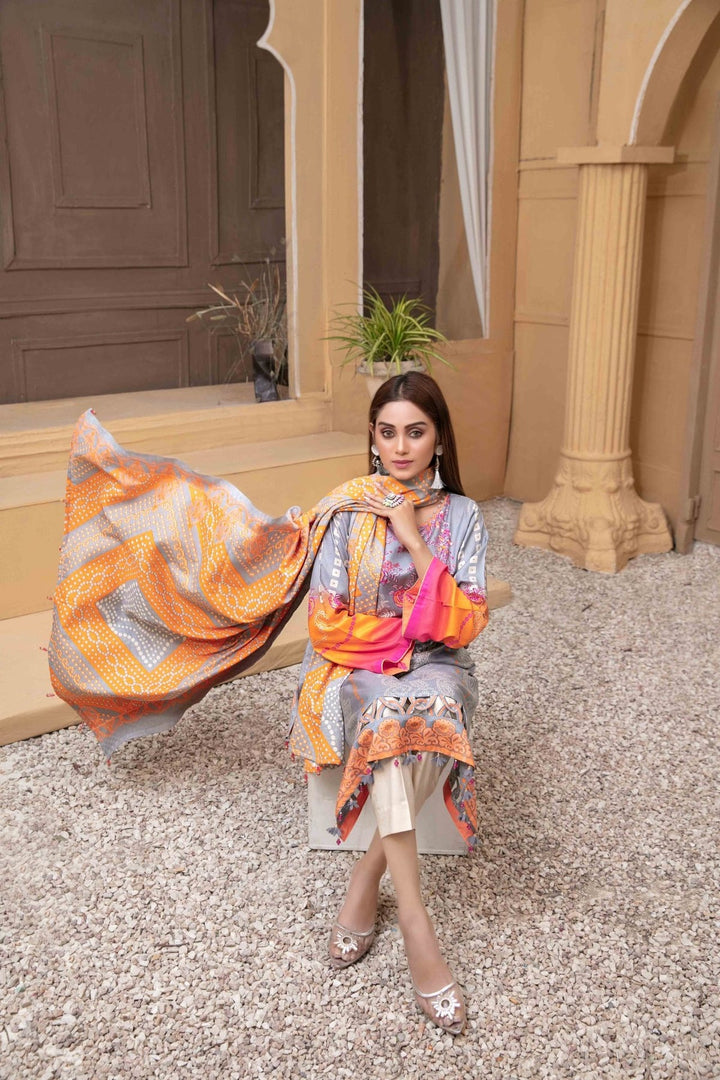 TAWAKKAL FABRICS 3 PIECE STITCHED PRINTED LINEN SUIT D-6107