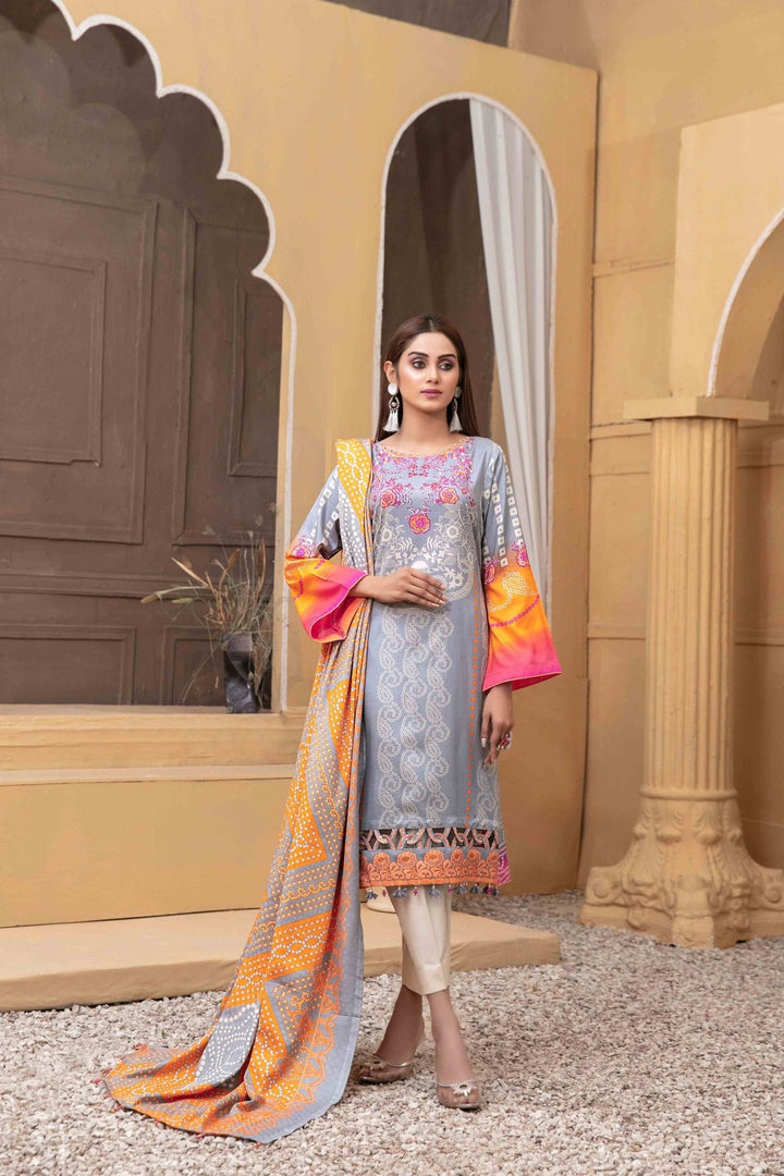 TAWAKKAL FABRICS 3 PIECE STITCHED PRINTED LINEN SUIT D-6107