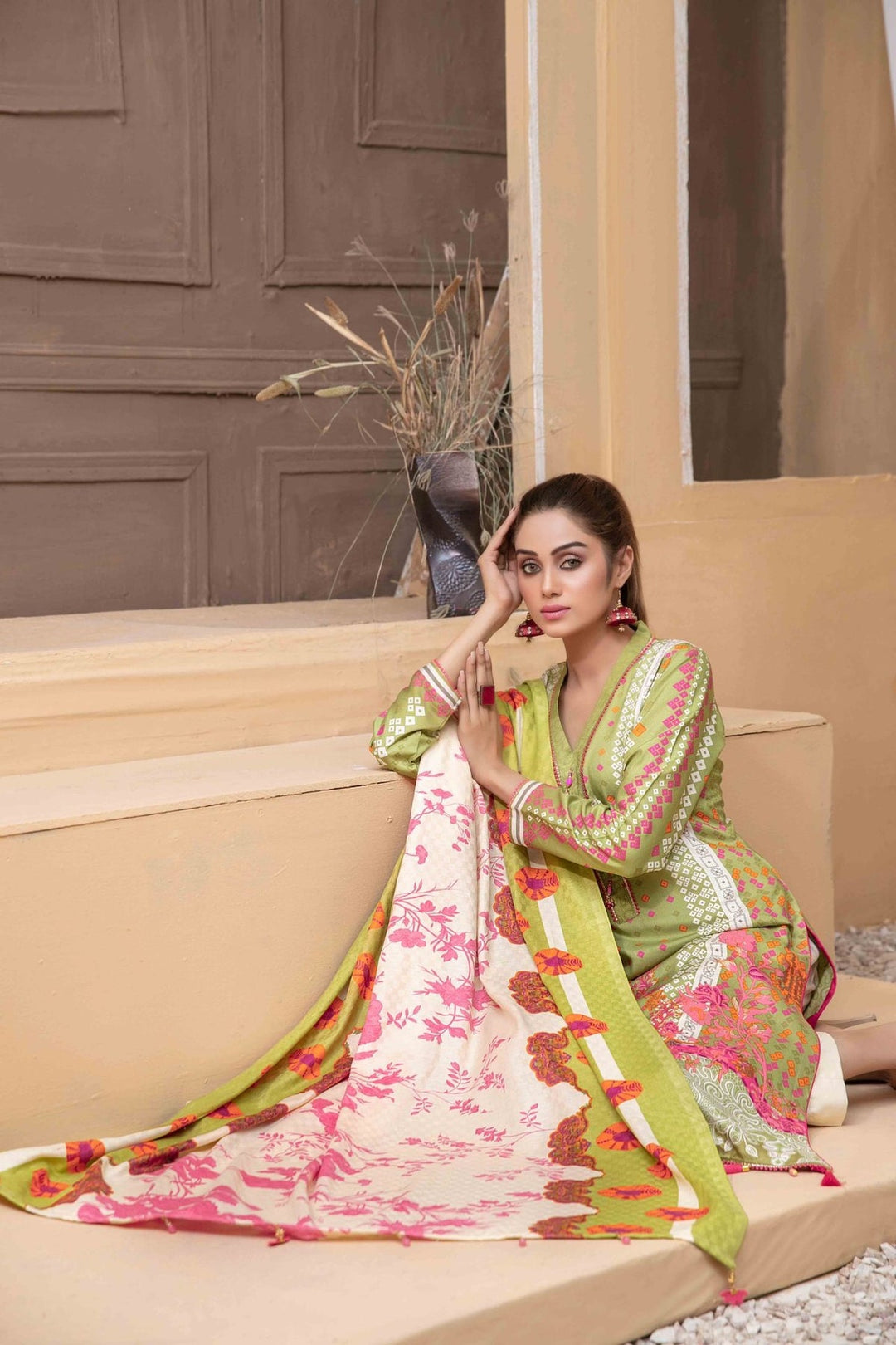 TAWAKKAL FABRICS 3 PIECE STITCHED PRINTED LINEN SUIT D-6112