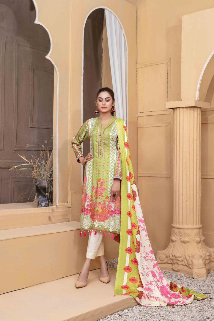 TAWAKKAL FABRICS 3 PIECE STITCHED PRINTED LINEN SUIT D-6112