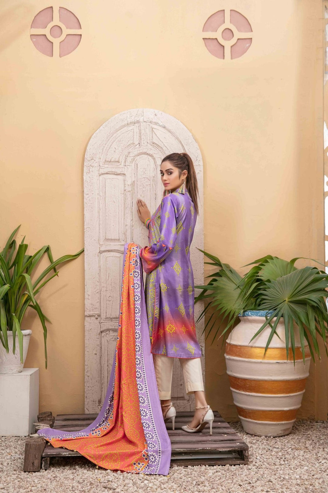 TAWAKKAL FABRICS 3 PIECE STITCHED PRINTED LINEN SUIT D-6113