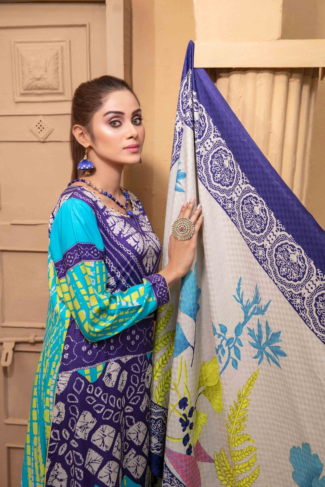 TAWAKKAL FABRICS 3 PIECE STITCHED PRINTED LINEN SUIT D-6116