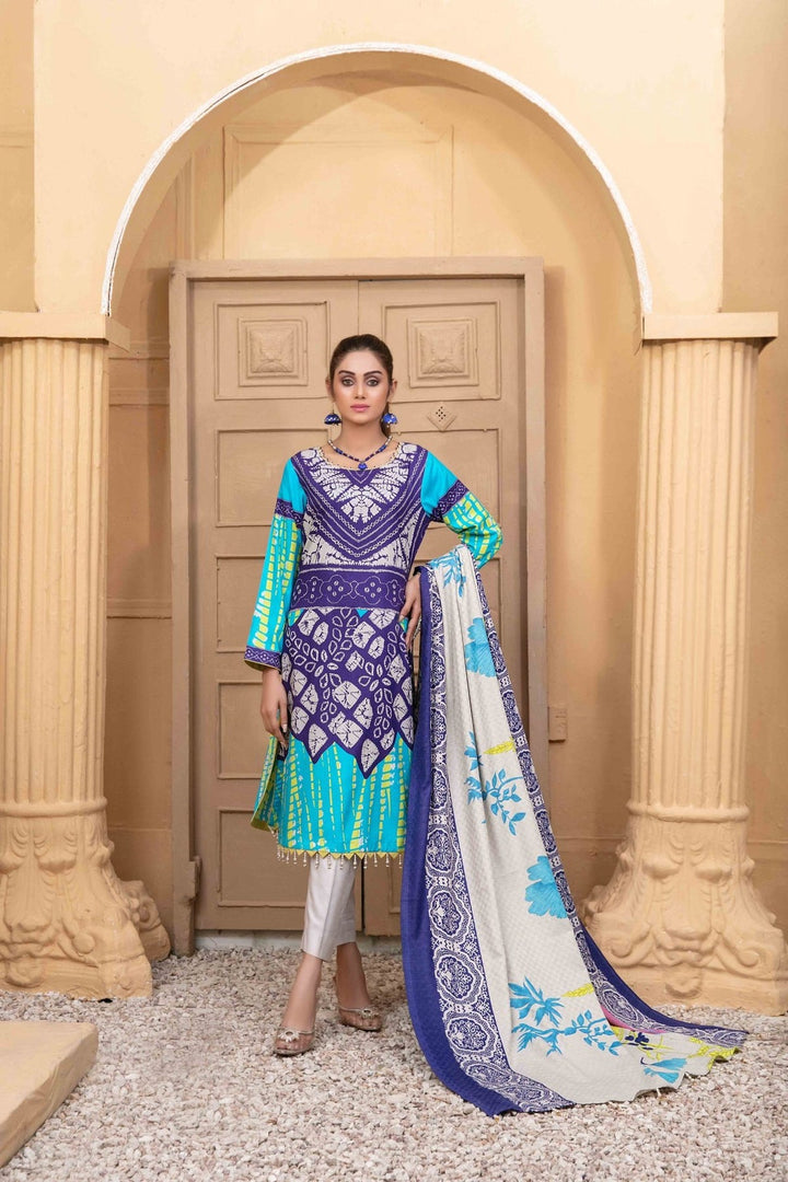 TAWAKKAL FABRICS 3 PIECE STITCHED PRINTED LINEN SUIT D-6116