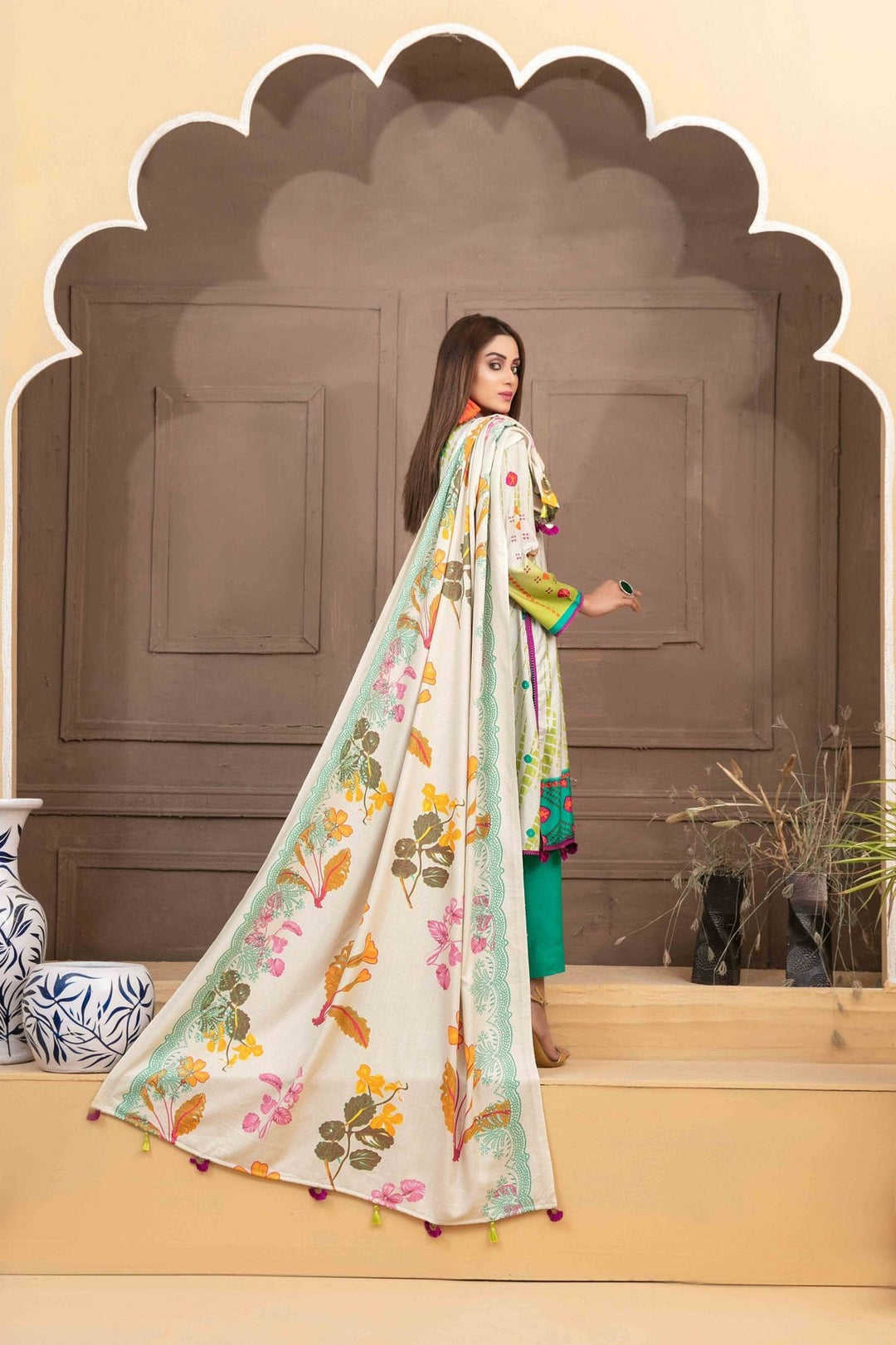 TAWAKKAL FABRICS 3 PIECE STITCHED PRINTED LINEN SUIT D-6117