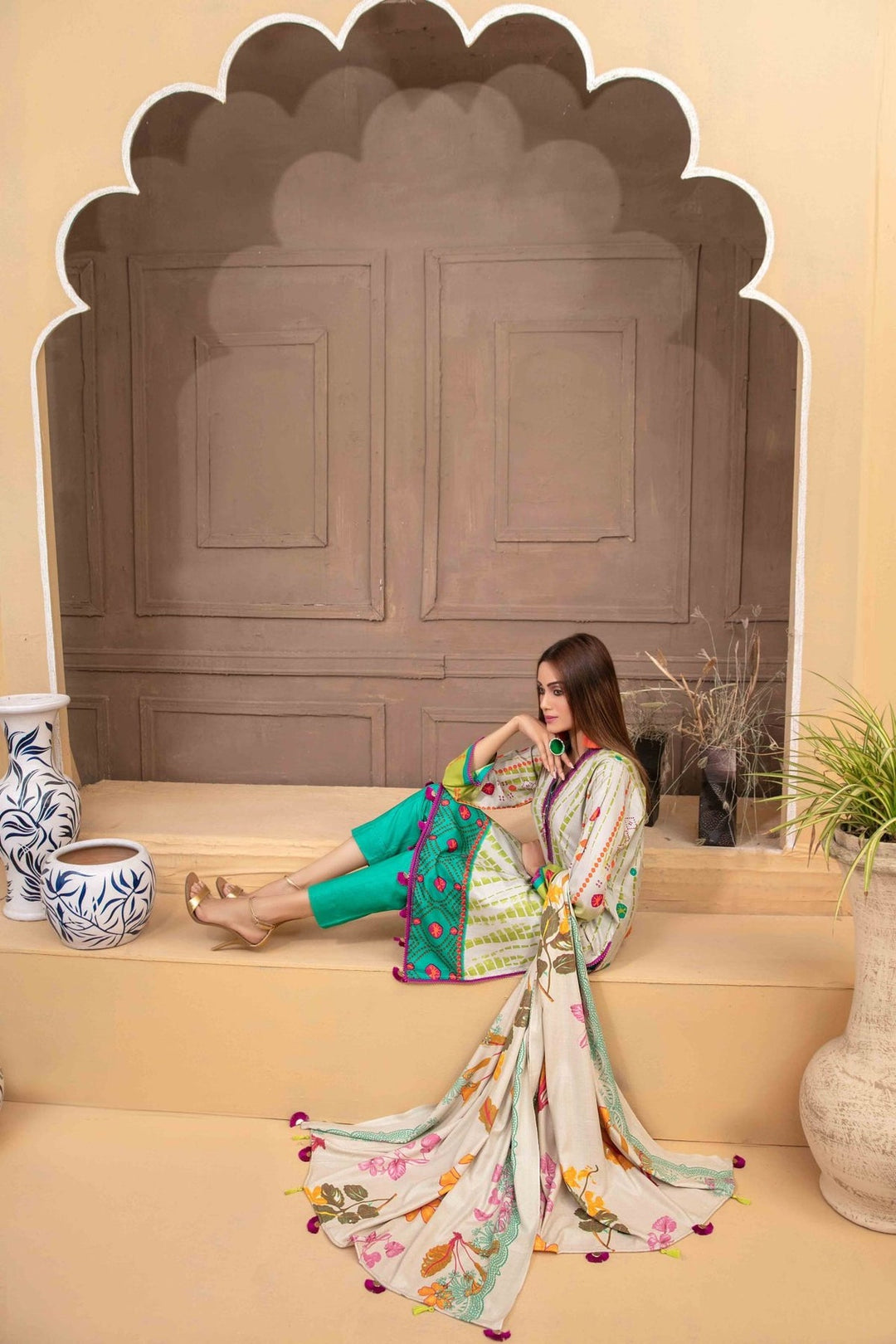 TAWAKKAL FABRICS 3 PIECE STITCHED PRINTED LINEN SUIT D-6117