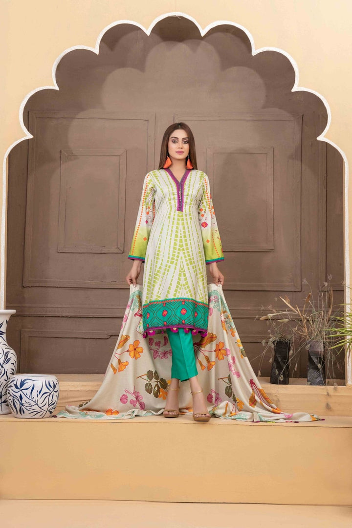 TAWAKKAL FABRICS 3 PIECE STITCHED PRINTED LINEN SUIT D-6117