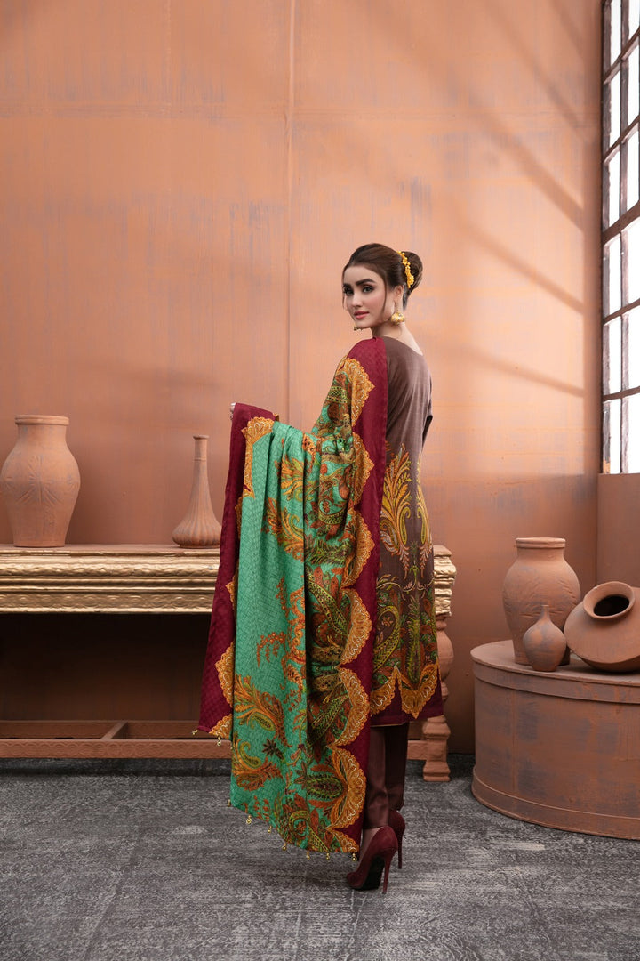 TAWAKKAL FABRICS 3 PIECE STITCHED ATTRACTIVE & ELEGANT LINEN SUIT D-6302